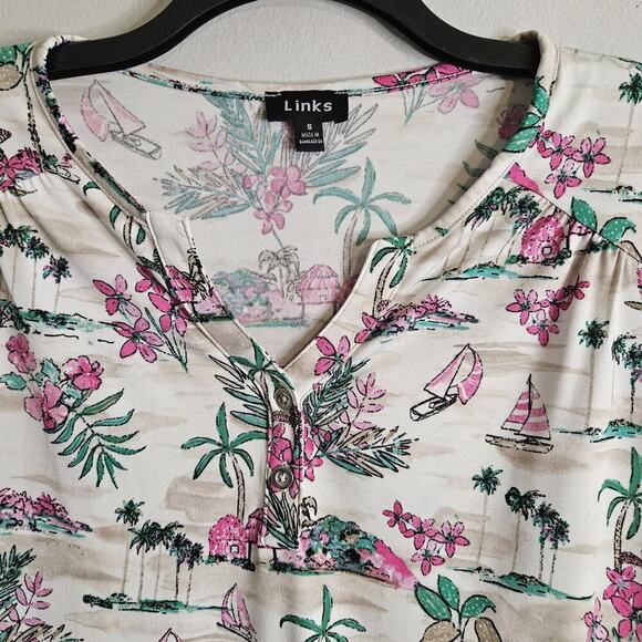 Links Womens 2pc Capri Set Green White Pull On Stretch Pockets Soft Knit Sz S - Picture 3 of 16